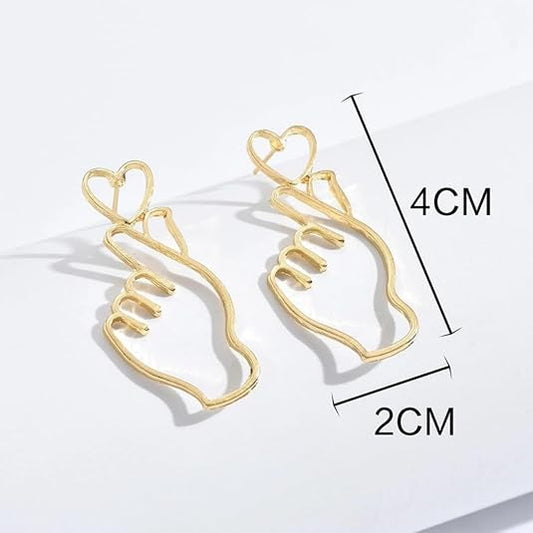 Finger Heart & Gesture Stud Earrings Set – Stylish Drop Ear Cuffs for Women