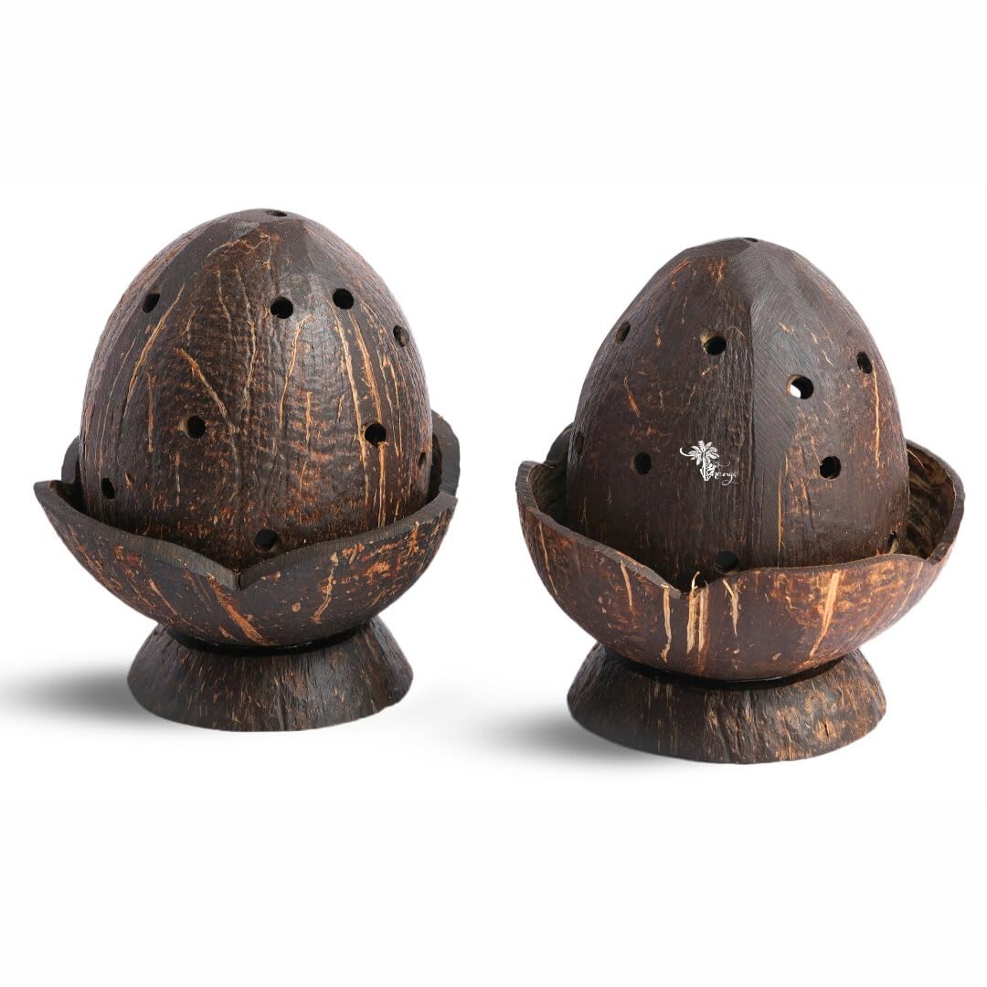 Coconut Shell Dhoop Batti Stand Wooden Incense Holder for Fragrance in Home Office & Pooja Rooms (Set of 1)