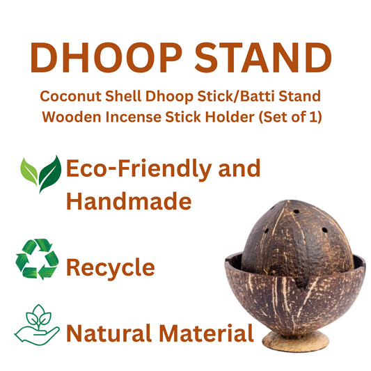 Coconut Shell Dhoop Batti Stand Wooden Incense Holder for Fragrance in Home Office & Pooja Rooms (Set of 1)