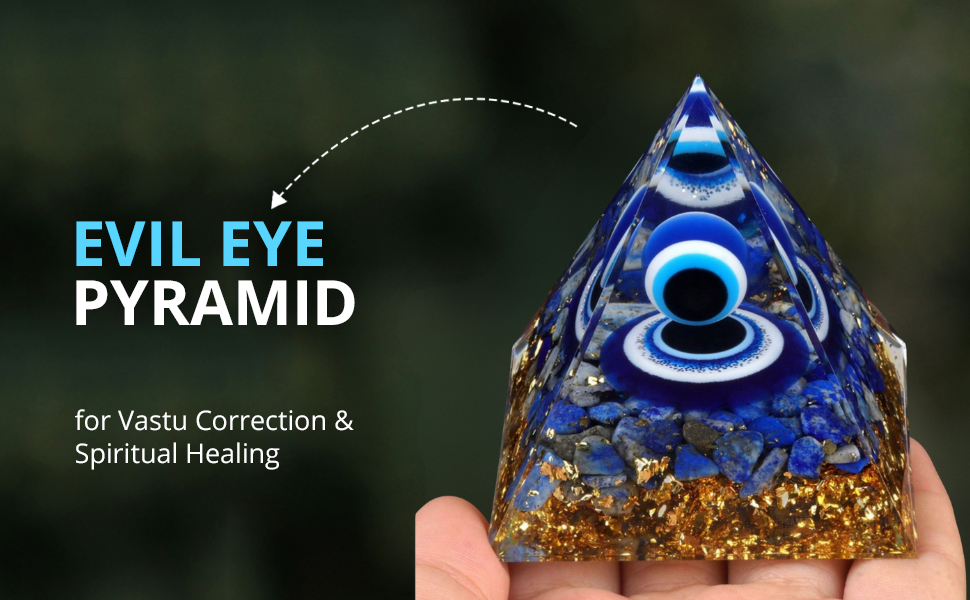 Crystal Products Vastu Feng Shui Crystal Glass Evil Eye Pyramid for Positive Energy Good Luck and Prosperity
