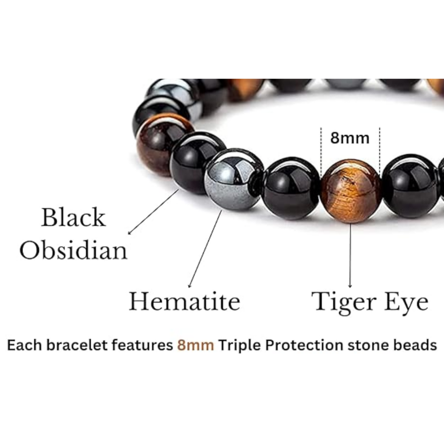 Chakra Balance Crystal Bracelet for Men and Women Stylish Black Tiger Eye Hematite Obsidian Beaded Energy