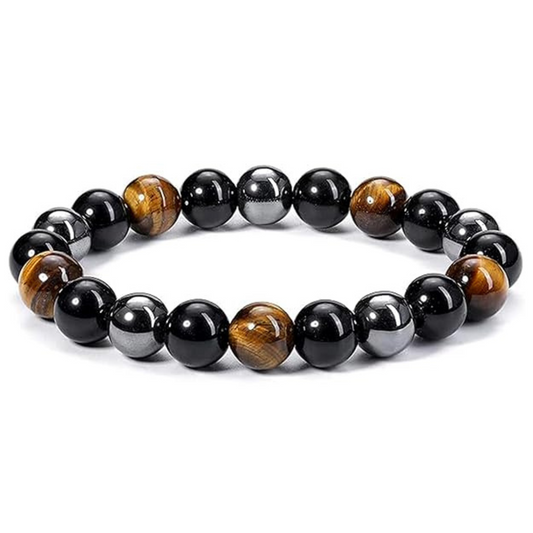 Chakra Balance Crystal Bracelet for Men and Women Stylish Black Tiger Eye Hematite Obsidian Beaded Energy