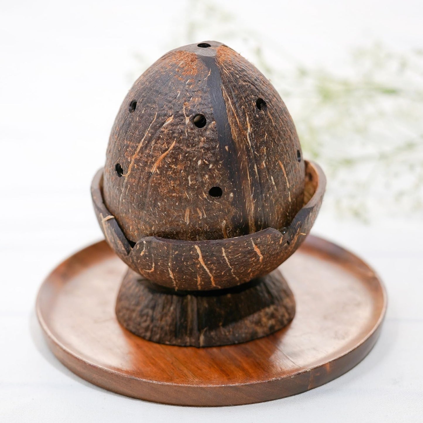 Coconut Shell Dhoop Batti Stand Wooden Incense Holder for Fragrance in Home Office & Pooja Rooms (Set of 1)