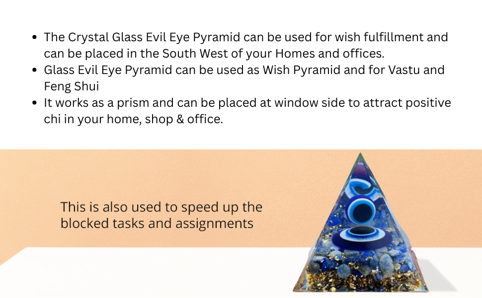 Crystal Products Vastu Feng Shui Crystal Glass Evil Eye Pyramid for Positive Energy Good Luck and Prosperity