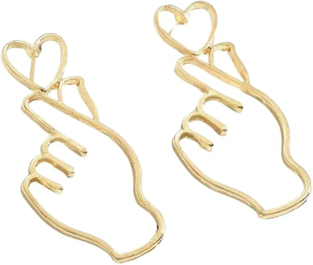 Finger Heart & Gesture Stud Earrings Set – Stylish Drop Ear Cuffs for Women