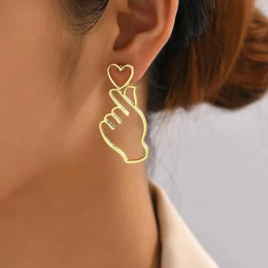 Finger Heart & Gesture Stud Earrings Set – Stylish Drop Ear Cuffs for Women