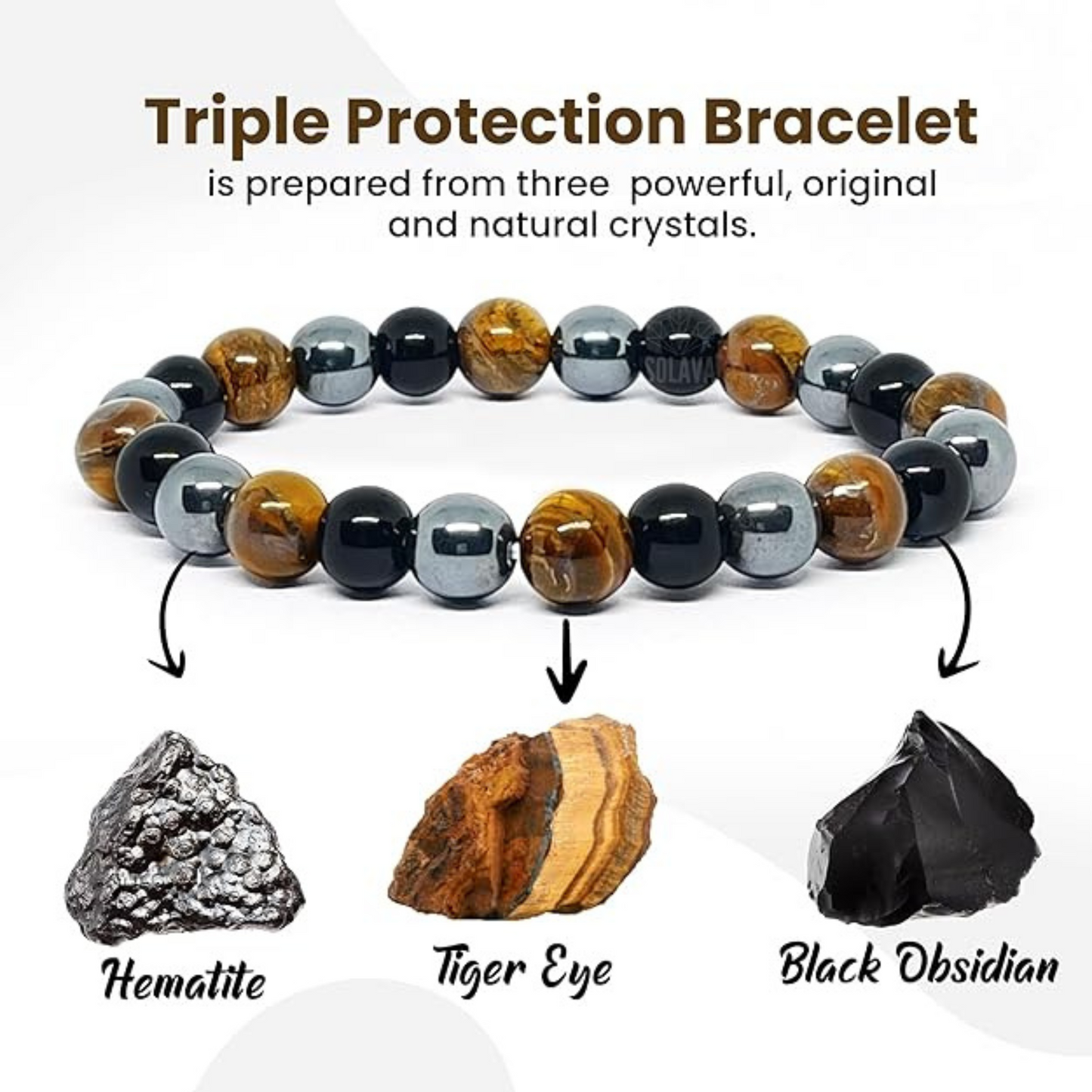 Chakra Balance Crystal Bracelet for Men and Women Stylish Black Tiger Eye Hematite Obsidian Beaded Energy