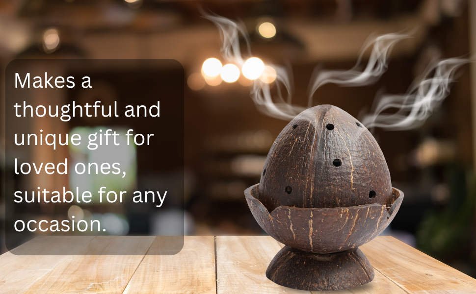 Coconut Shell Dhoop Batti Stand Wooden Incense Holder for Fragrance in Home Office & Pooja Rooms (Set of 1)