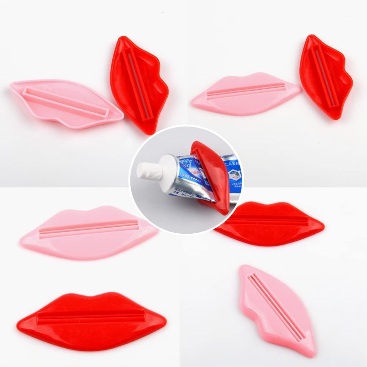 Cartoon Lip Shaped Toothpaste Tube Squeezer Roller – Multifunctional Pink & Red