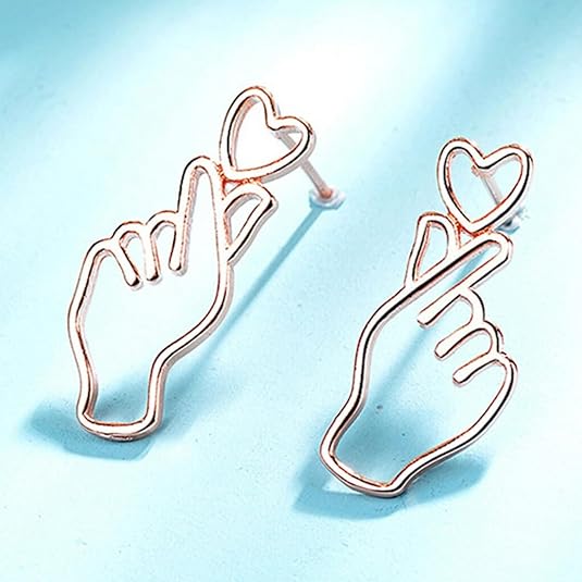 Finger Heart & Gesture Stud Earrings Set – Stylish Drop Ear Cuffs for Women