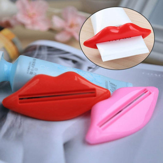 Cartoon Lip Shaped Toothpaste Tube Squeezer Roller – Multifunctional Pink & Red
