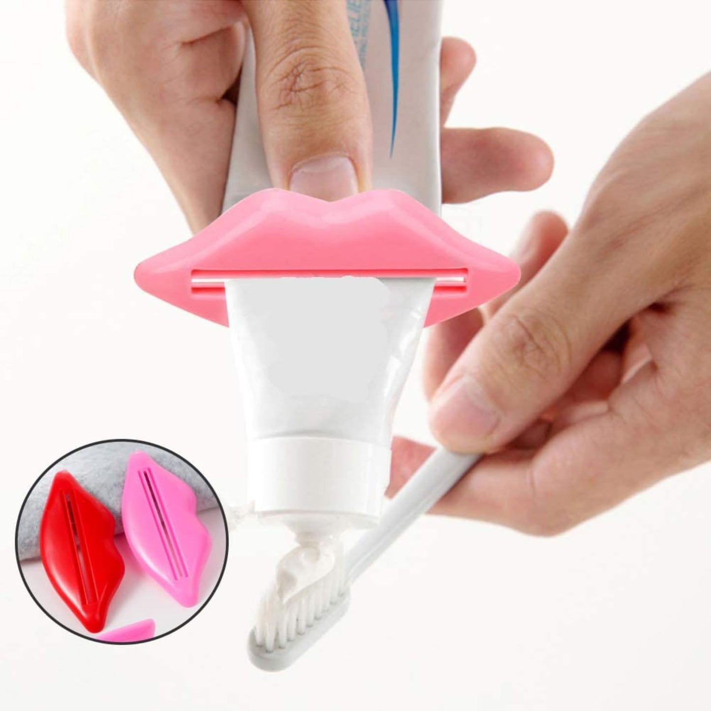 Cartoon Lip Shaped Toothpaste Tube Squeezer Roller – Multifunctional Pink & Red