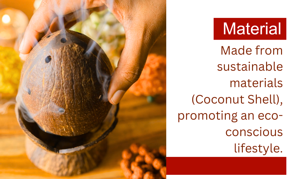 Coconut Shell Dhoop Batti Stand Wooden Incense Holder for Fragrance in Home Office & Pooja Rooms (Set of 1)