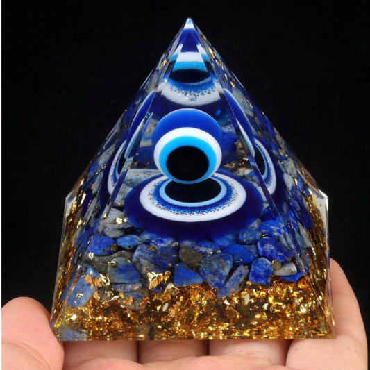 Crystal Products Vastu Feng Shui Crystal Glass Evil Eye Pyramid for Positive Energy Good Luck and Prosperity