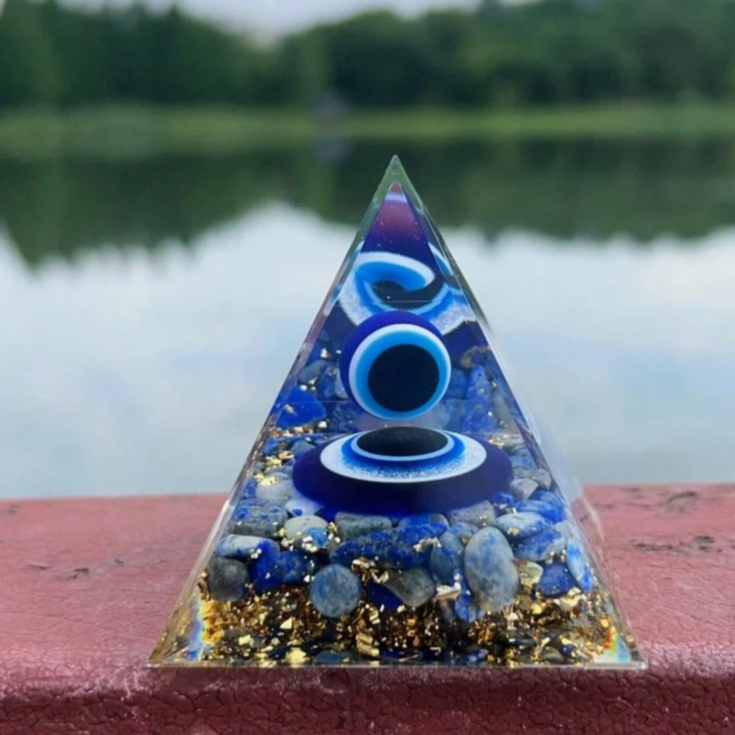 Crystal Products Vastu Feng Shui Crystal Glass Evil Eye Pyramid for Positive Energy Good Luck and Prosperity