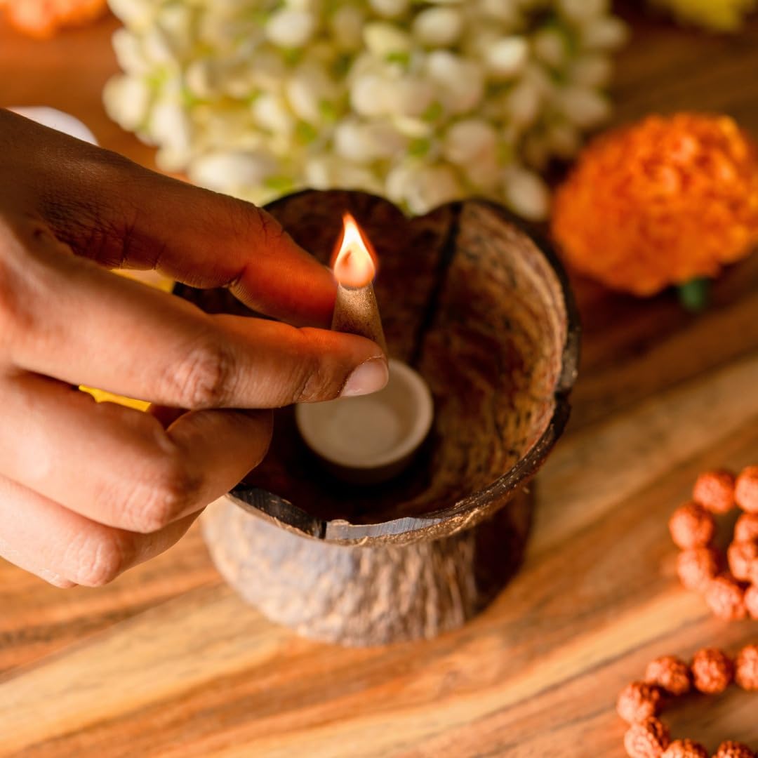 Coconut Shell Dhoop Batti Stand Wooden Incense Holder for Fragrance in Home Office & Pooja Rooms (Set of 1)