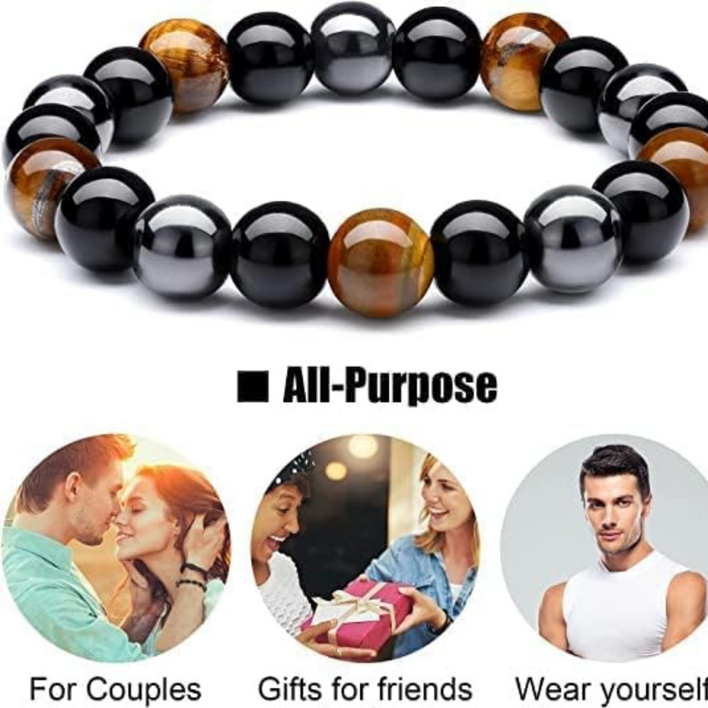 Chakra Balance Crystal Bracelet for Men and Women Stylish Black Tiger Eye Hematite Obsidian Beaded Energy