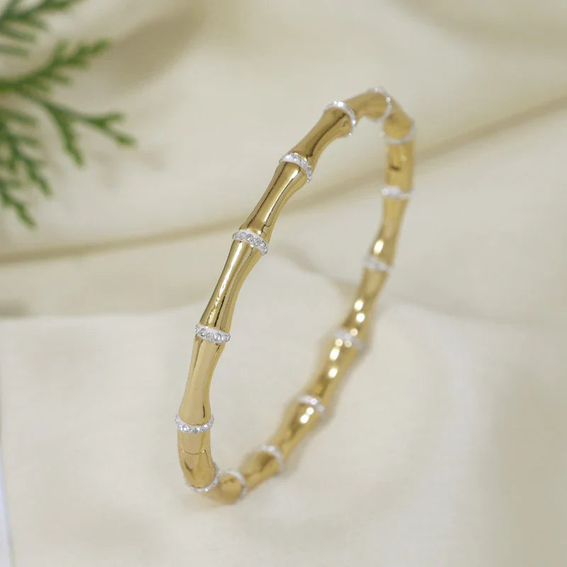 Stainless Steel Cubic Zirconia Bamboo Kada